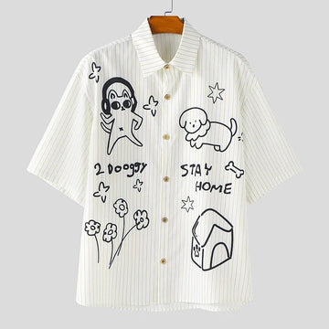 AIDASE  -  Men Shirt Printing Striped Lapel Short Sleeve Summer Male Tops Streetwear Loose 2025 Shirts Fashion Casual Men Clothing aidase-shop